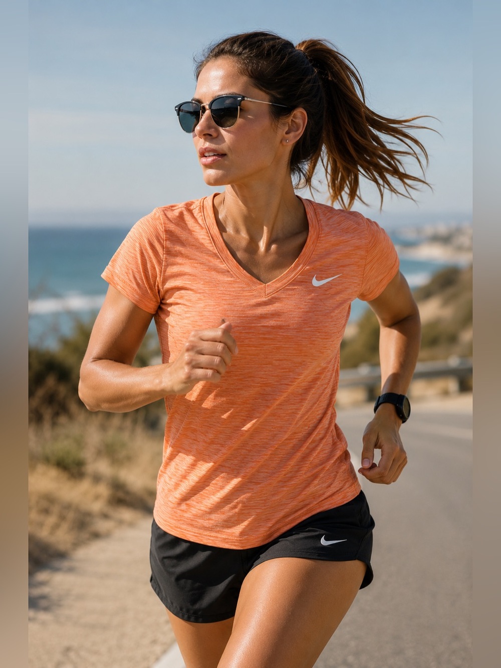 Nike Dri-FIT Orange Space Dye V Neck Running Athletic Tee Top Women’s Small - Picture 1 of 6